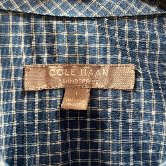 Cole Hann Shirt Mens Large Blue Check Long Sleeve Button Up Grand Series Adult - Picture 6 of 11
